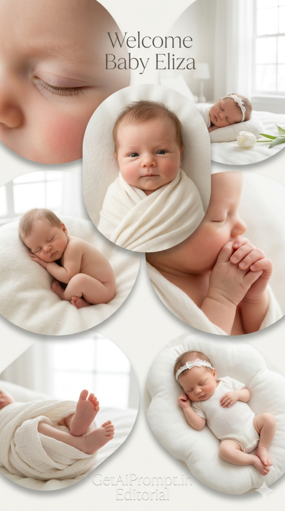Minimalist White Studio Timeless Luxury AI Baby Photoshoot Prompt