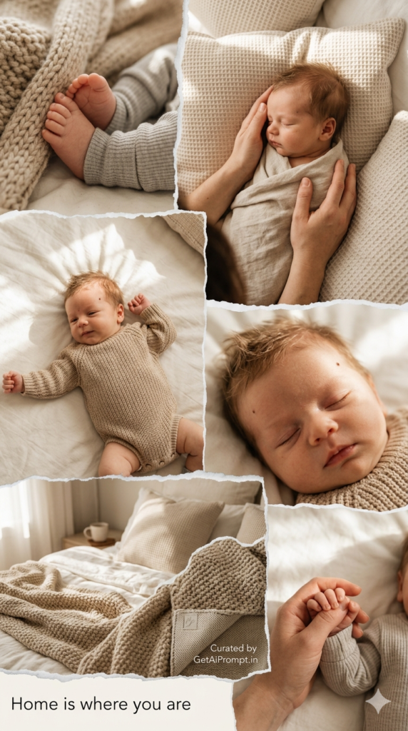 Cozy Bed Home Lifestyle Emotional Newborn Documentary AI Portrait
