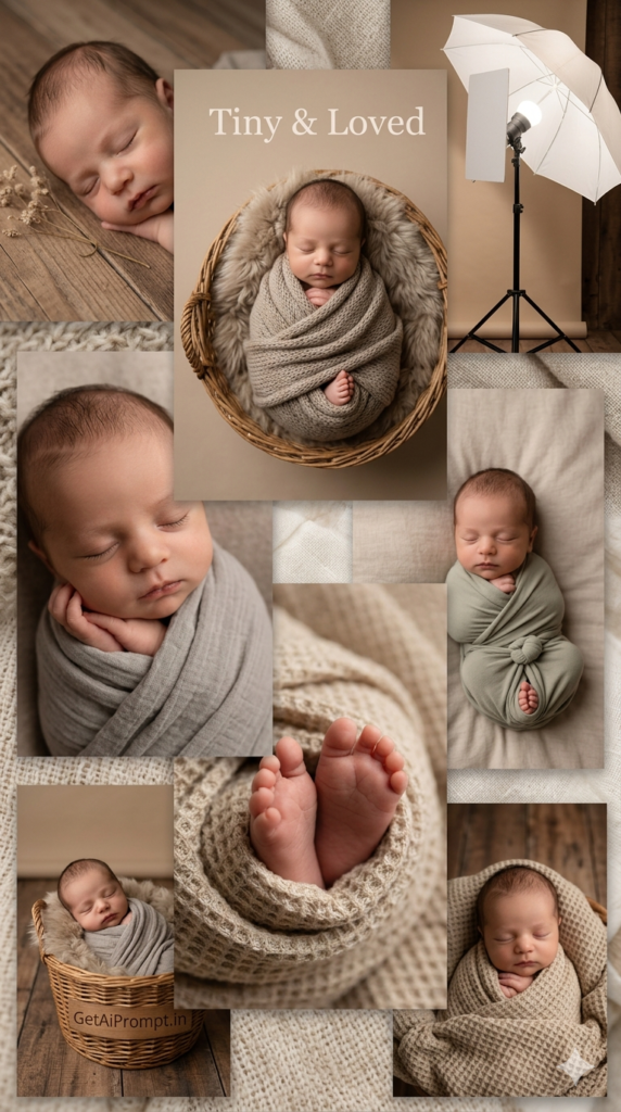 Basket Cozy Wrap Traditional Therapeutic Newborn Pose AI Prompt
