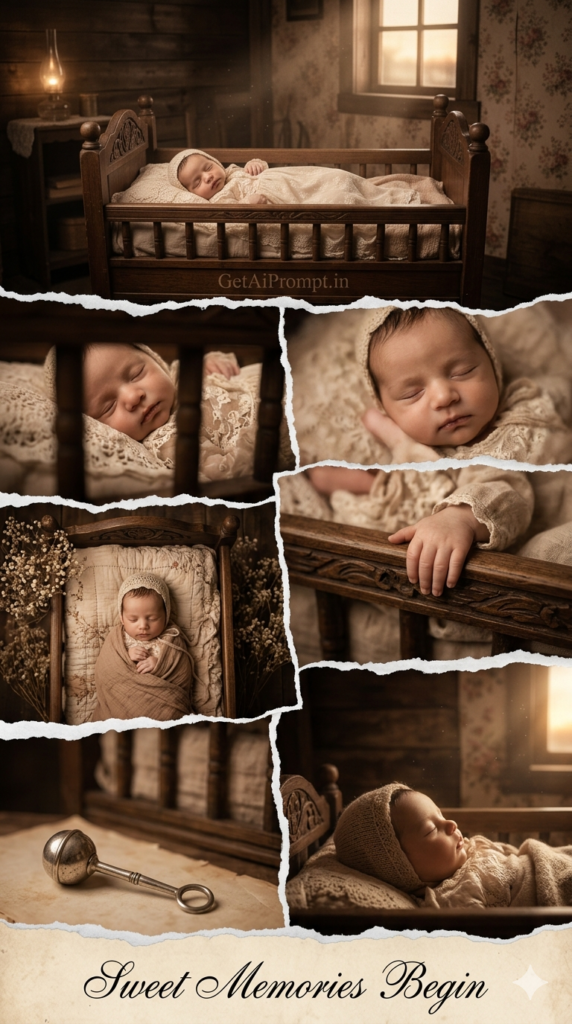 Vintage Wooden Cradle Heritage Heirloom AI Baby Photoshoot Prompt