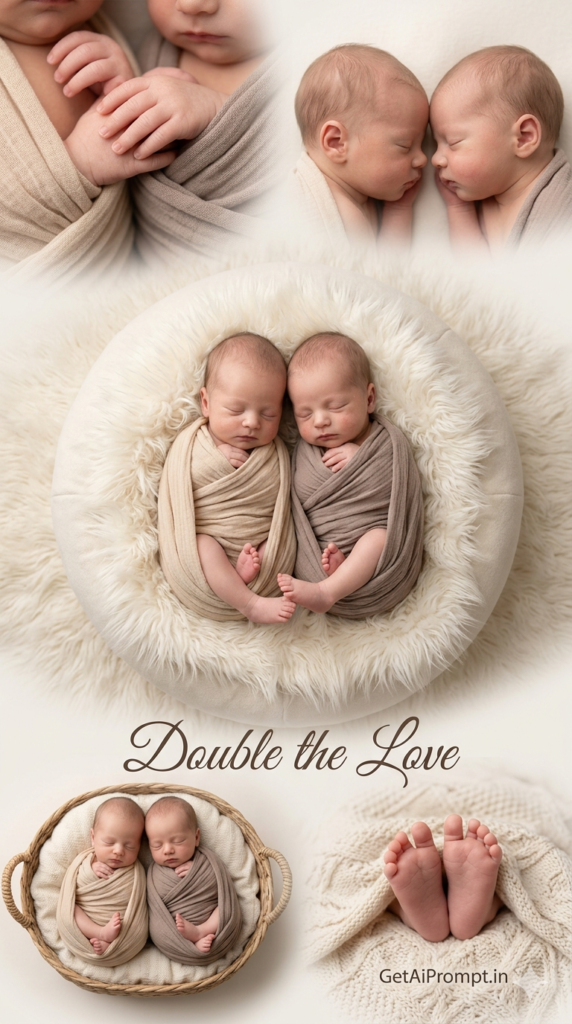 Twin Baby Harmony Theme Multiple Birth Symmetrical AI Portrait