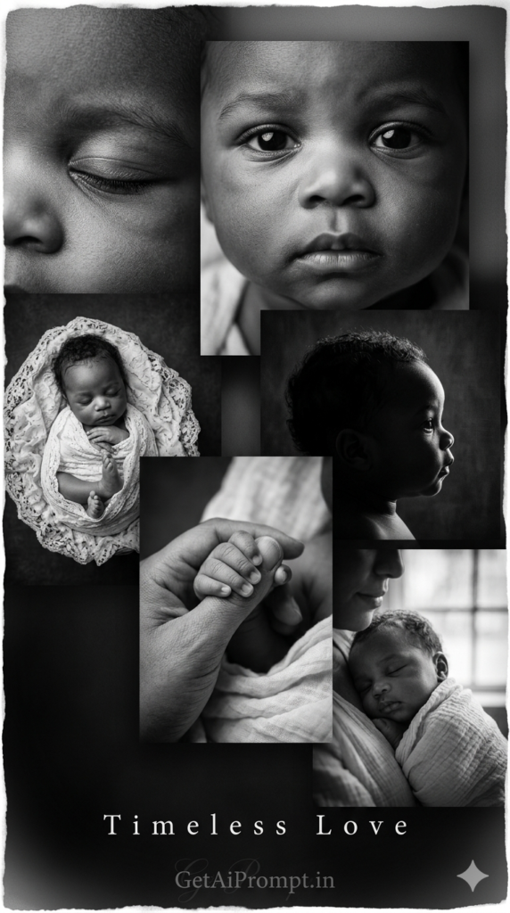 Monochrome Black & White Classic Fine Art Newborn AI Photography
